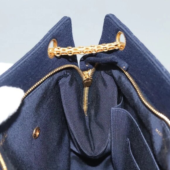 CHANEL Matelasse Chain Shoulder Bag cotton Navy Gold CC Auth - Picture 10 of 16